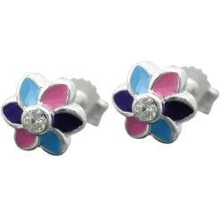 Ohrstecker Stecker Blume Blumen 925 Silber multicolor blau-lila-pink