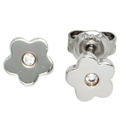 Ohrstecker Stecker Blumen Bluten 925 Silber Ohrschmuck mit Zirkonia