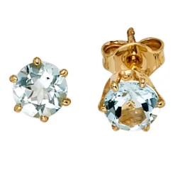 Ohrstecker Stecker mit Aquamarin hellblau 5,4mm & 585 Gold Gelbgold