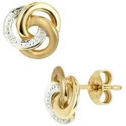 Ohrstecker Stecker mit 2 Diamanten 0.01Ct Brillanten 585 Gold teilrhodiniert
