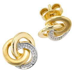 Ohrstecker Stecker mit 2 Diamanten 0.01Ct Brillanten 585 Gold teilrhodiniert