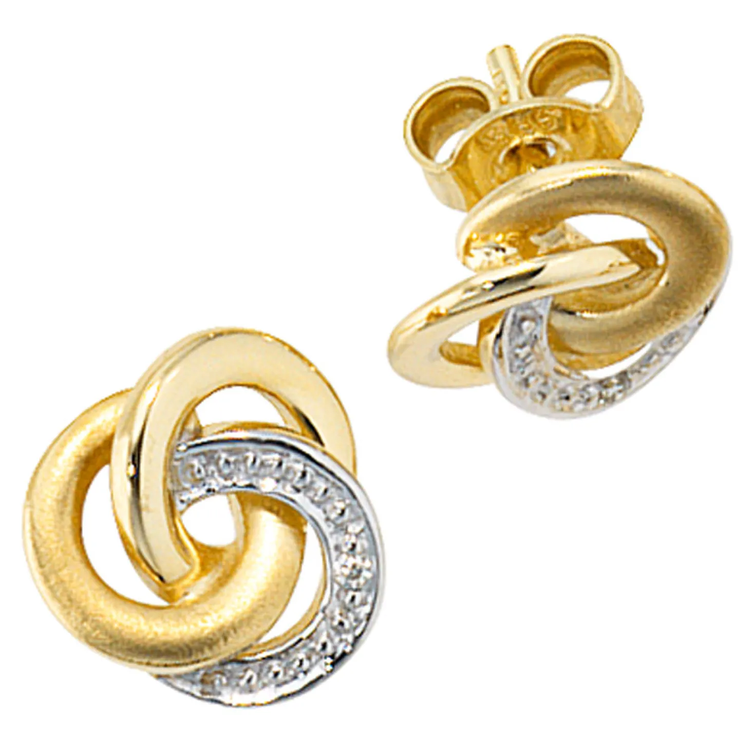 Ohrstecker Stecker mit 2 Diamanten 0.01Ct Brillanten 585 Gold teilrhodiniert