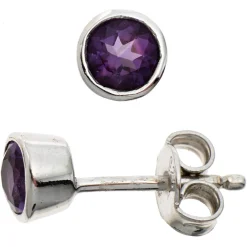 Ohrstecker Stecker mit echtem Amethyst lila violett 925 Silber rund
