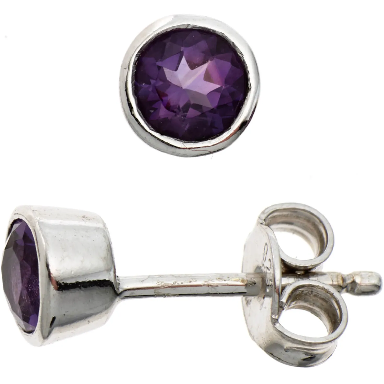 Ohrstecker Stecker mit echtem Amethyst lila violett 925 Silber rund