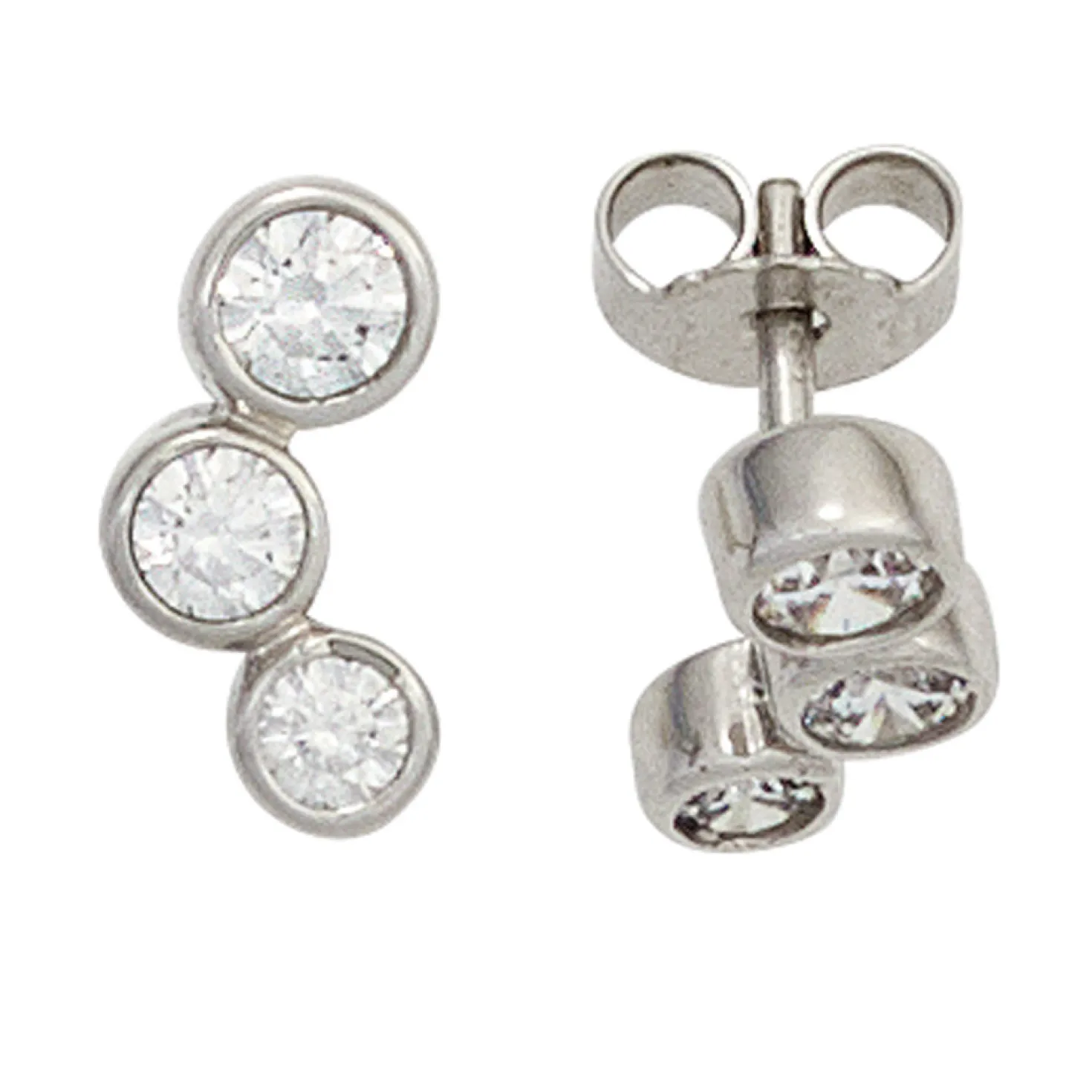 Ohrstecker Stecker mit jeweils 3 Zirkonia weiß 375 Gold Weißgold Damen