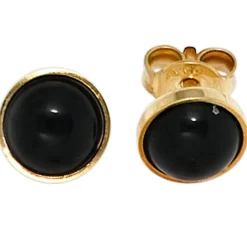 Ohrstecker Stecker mit Onyx schwarz 6,8mm rund 333 Gold Gelbgold