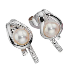 Ohrstecker Stecker mit Perlen & 6 Diamanten 0.04Ct Brillanten 585 Weißgold