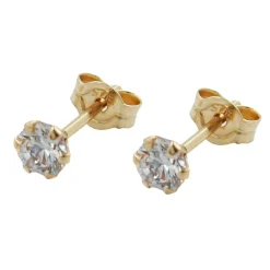 Ohrstecker Stecker mit Zirkonia, 3mm, 375 Gold Gelbgold, Damen