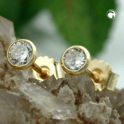 Ohrstecker Stecker mit Zirkonia, 3mm, 375 Gold Gelbgold, klein & fein