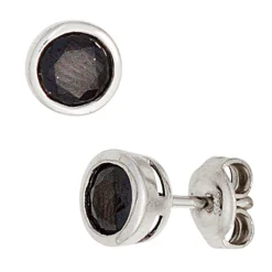 Ohrstecker Stecker mit Zirkonia, schwarz, rund, 925 Silber, für Damen