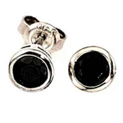 Ohrstecker Stecker mit Zirkonia, schwarz, rund, 925 Silber, für Damen