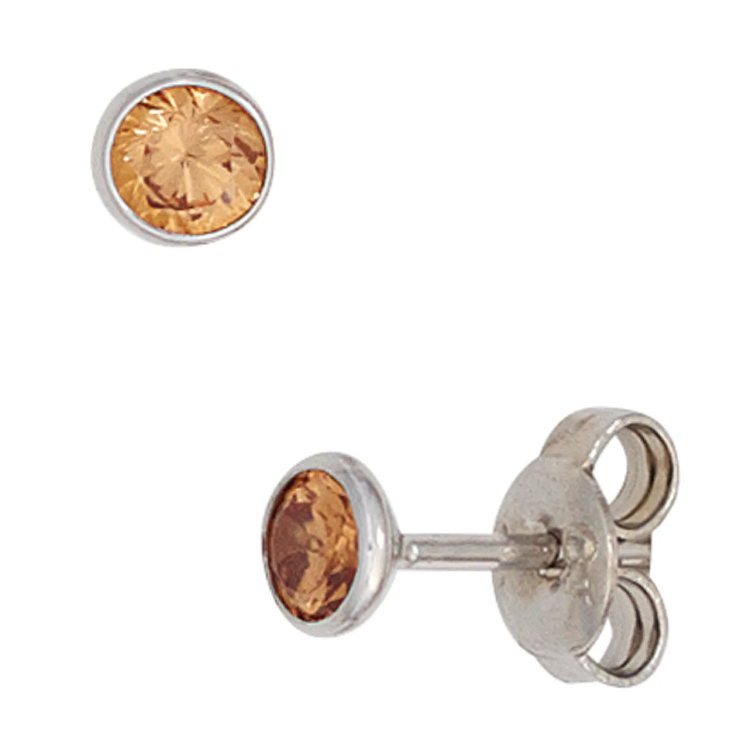 Ohrstecker Stecker 4,4mm rund 925 Silber Zirkonia champanger Ohrschmuck