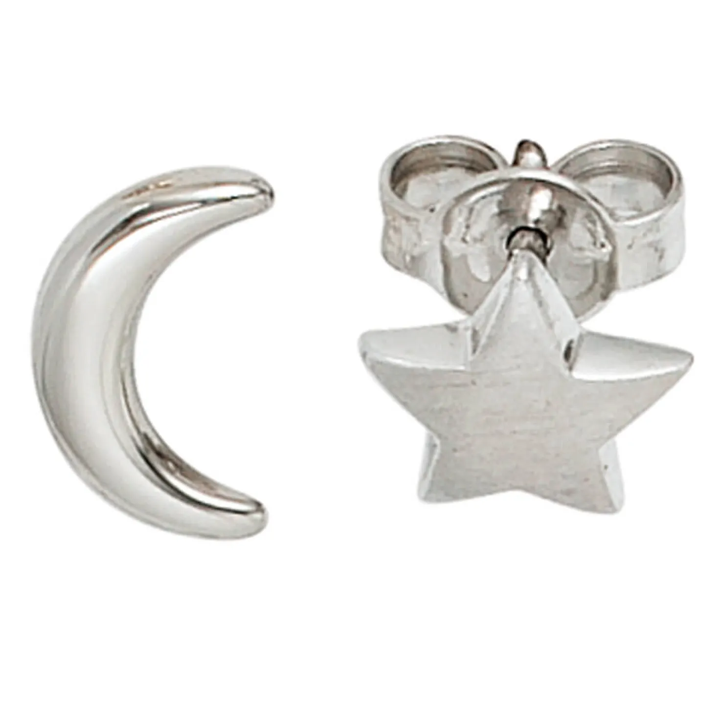 Ohrstecker Stecker Mond & Stern 925 Silber teilmattiert Ohrschmuck