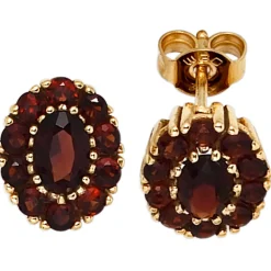Ohrstecker Stecker Ohrschmuck Granat dunkelrot oval 375 Gold Gelbgold
