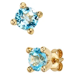 Ohrstecker Stecker Ohrschmuck mit Blautopas, 333 Gold Gelbgold, 6.5mm