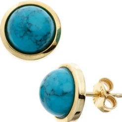 Ohrstecker Stecker Ohrschmuck mit Türkis 585 Gold Gelbgold rund