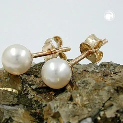 Ohrstecker Stecker Perlenohrstecker Süßwasserperle Perle 375 Gelbgold Damen
