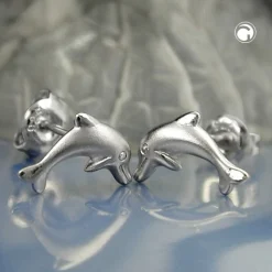 Ohrstecker Stecker springender Delfin Delfine, 925 Silber, Ohrschmuck