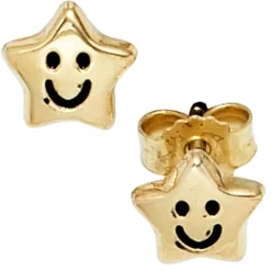 Ohrstecker Stecker Sterne mit Gesicht, 333 Gold Gelbgold