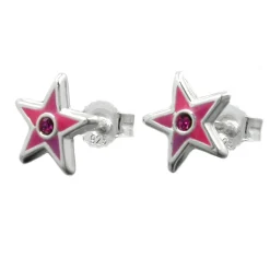 Ohrstecker Stecker Stern Sterne pink Glasstein, 925 Silber, für Kinder