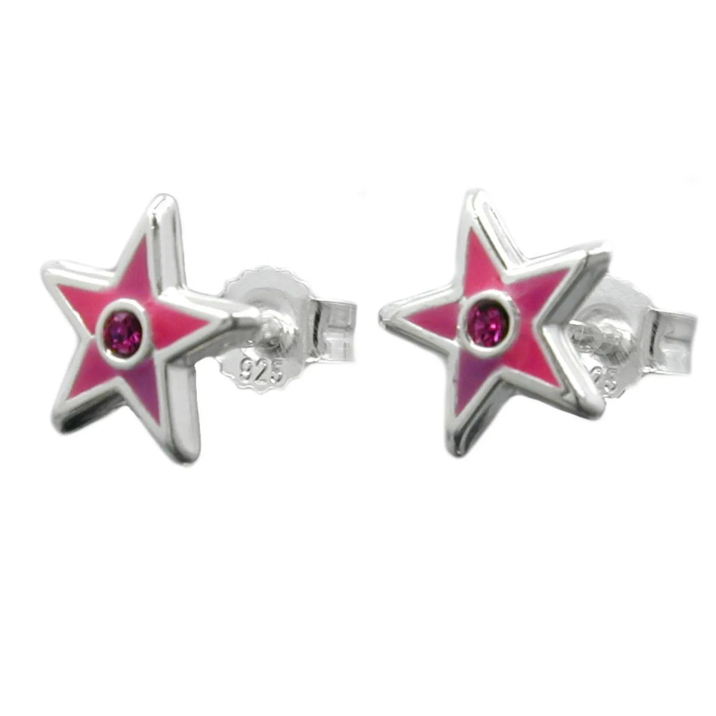 Ohrstecker Stecker Stern Sterne pink Glasstein, 925 Silber, für Kinder
