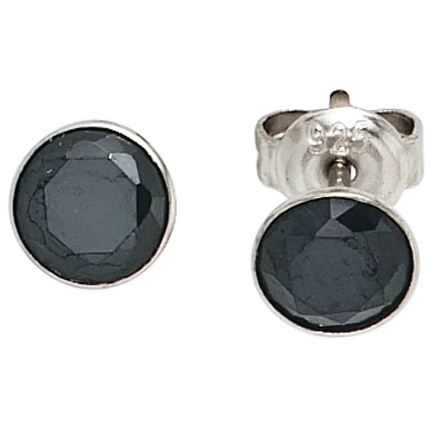 Ohrstecker Stecker Zirkonia schwarz rund 6,5mm 925 Silber Ohrschmuck