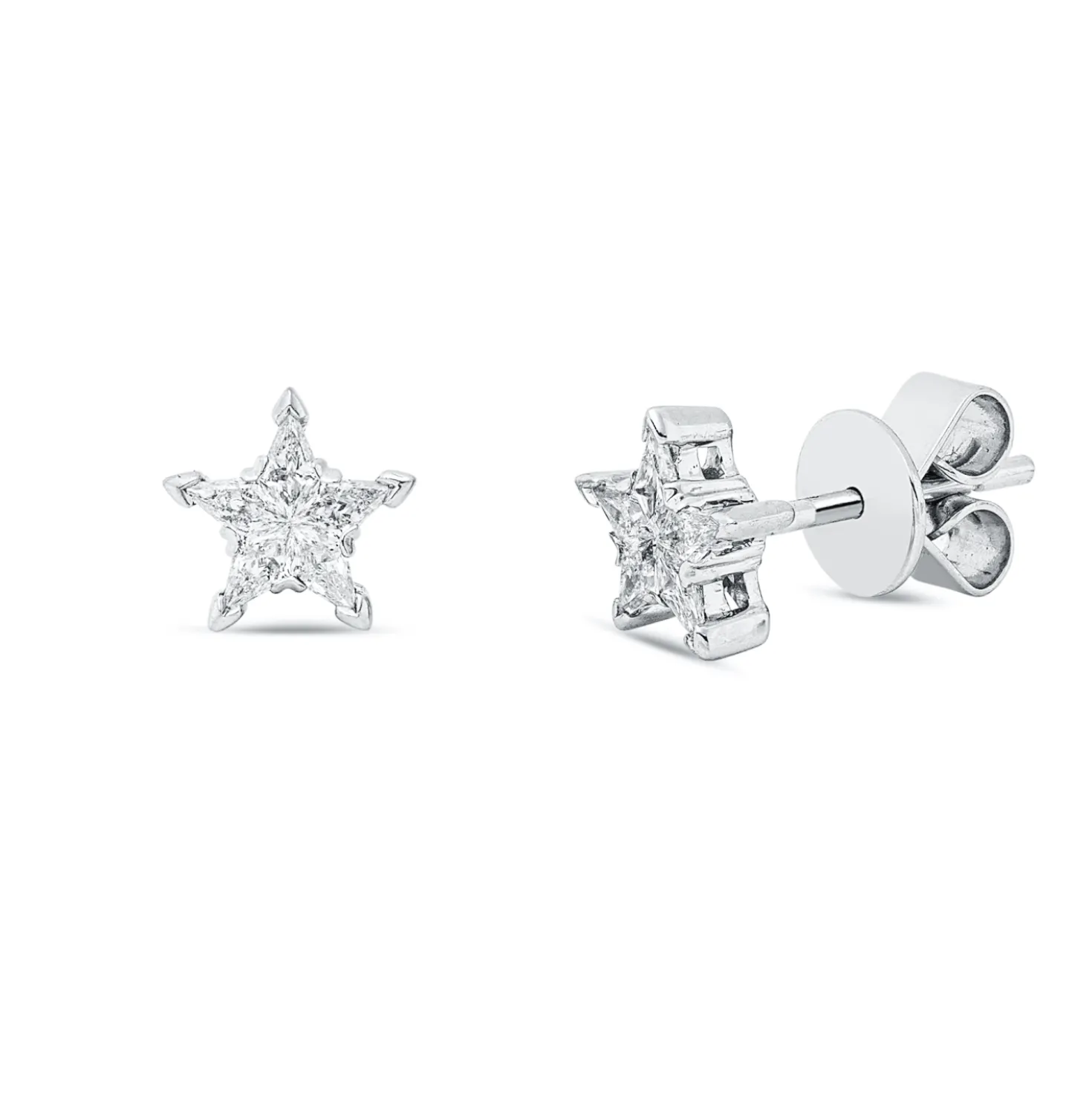 Ohrstecker Stern aus 750 Weißgold 10 Diamanten Fanatsy-Schliff 0,33ct TW-VSI
