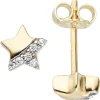 Ohrstecker Stern Sternchen mit weißen Zirkonia, 375 Gold Gelbgold Kinderohrringe