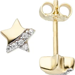 Ohrstecker Stern Sternchen mit weißen Zirkonia, 375 Gold Gelbgold Kinderohrringe
