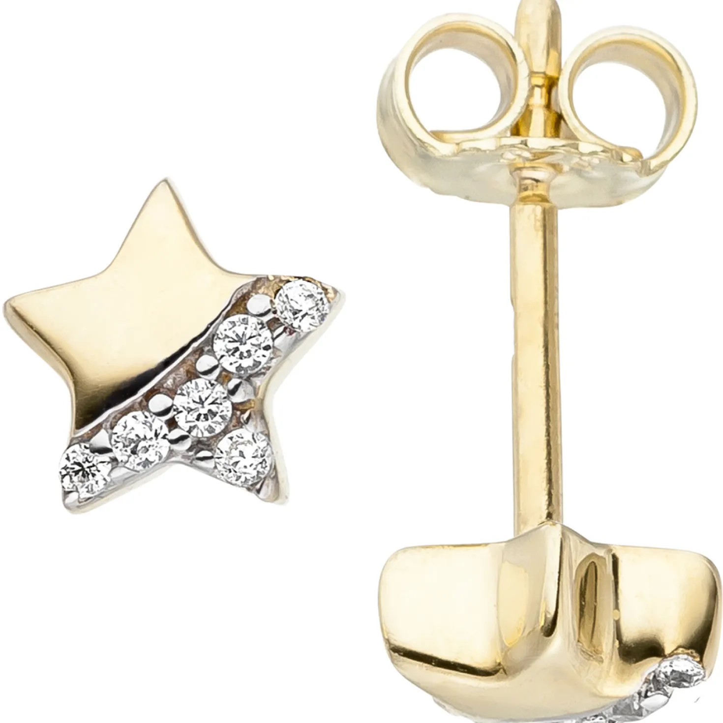 Ohrstecker Stern Sternchen mit weißen Zirkonia, 375 Gold Gelbgold Kinderohrringe