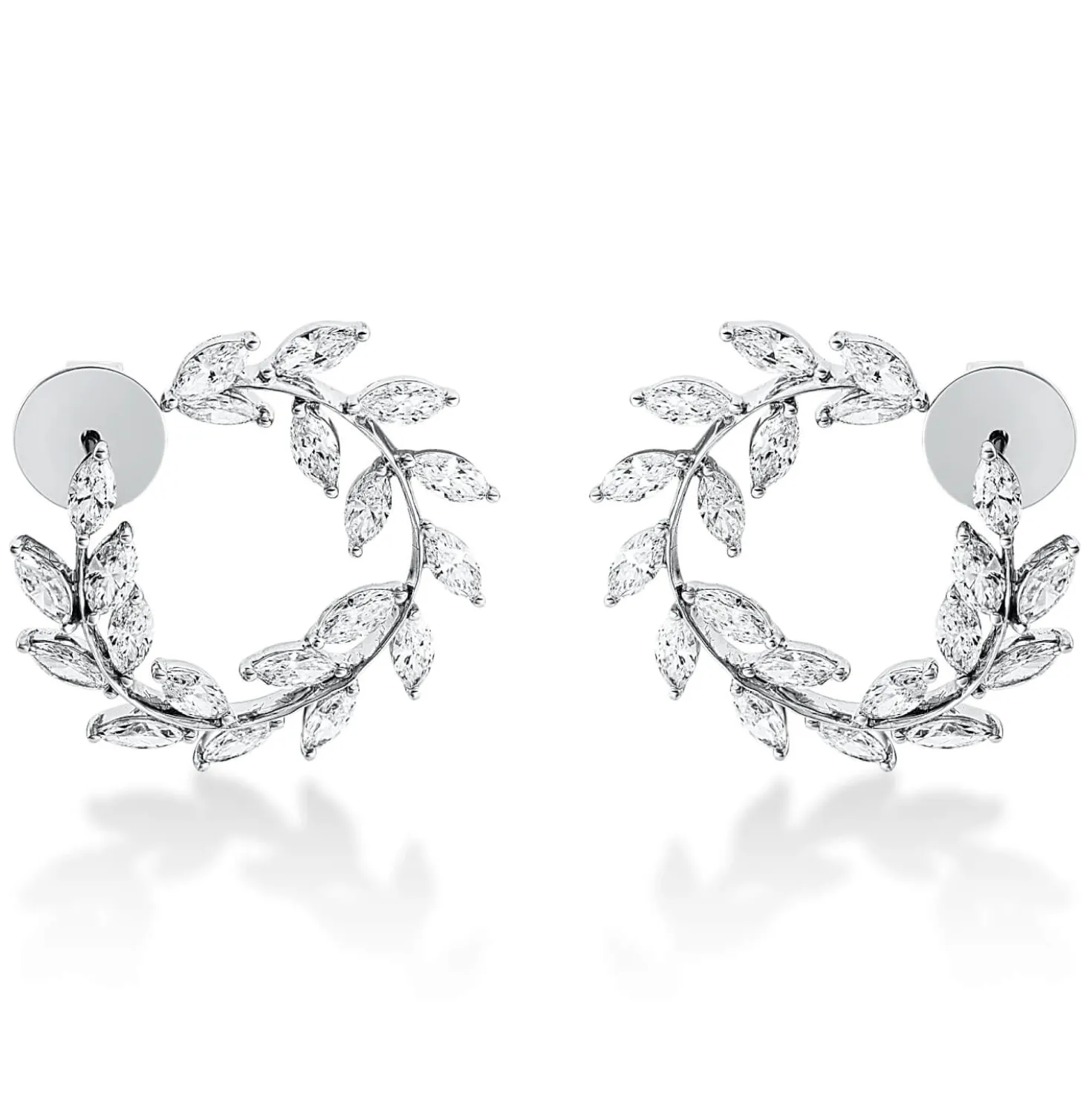 Ohrstecker Äste 750 Weißgold 40 Diamanten Navette-Schliff 4,51ct TW-VSI 26x27mm