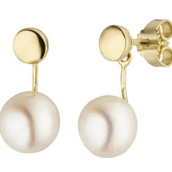 Ohrstecker 2-teilig mit Süßwasser Perlen 9-9,5mm creme-weiß 585 Gold Gelbgold