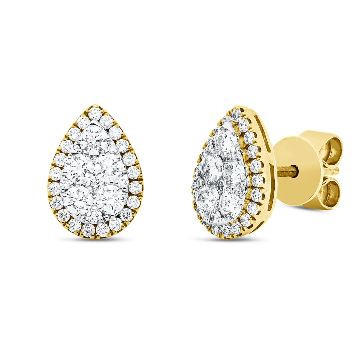 Ohrstecker Tropfen aus 750 Gold gelb/weiß 66 Diamanten 0,9ct TW-SI 11x7,5mm