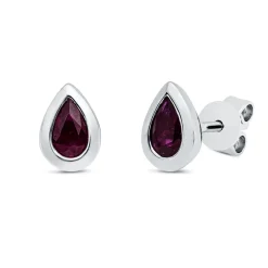 Ohrstecker Tropfen aus 750 Gold Weißgold 2 Rubine 0,5ct rot 6,5x2,4mm Zarge