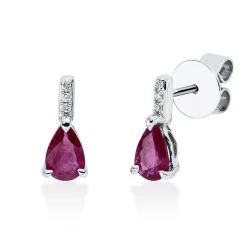 Ohrstecker Tropfen aus 750 Weißgold 2 Rubine 0,8ct rot 6 Brillanten 0,02ct TW-SI