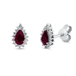Ohrstecker Tropfen aus 750 Weißgold 2 Rubine 0,58ct rot 32 Diamanten 0,16ct TW-SI