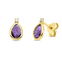 Ohrstecker Tropfen 750 Gelbgold 2 Amethyste 0,7ct lila 2 Brillanten 0,03ct TW-SI