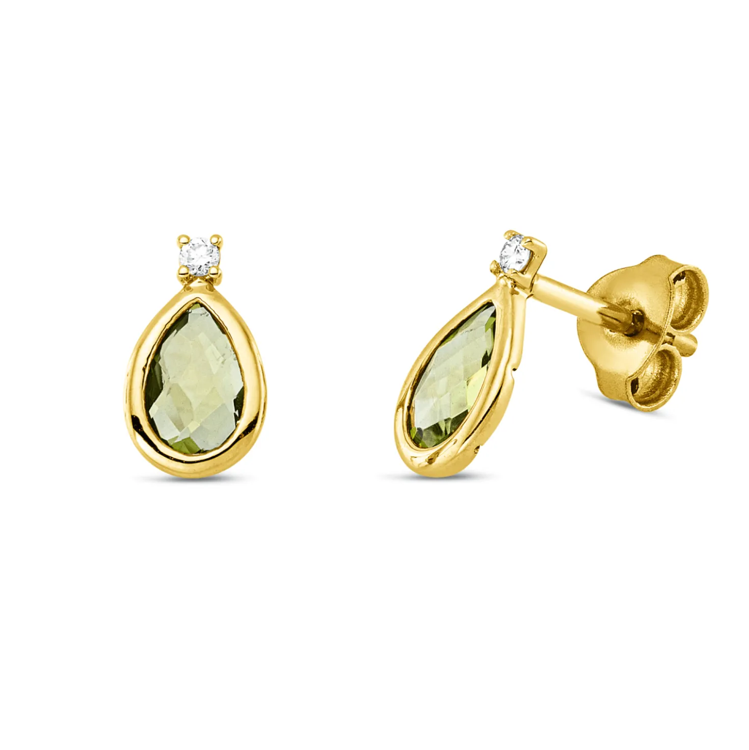 Ohrstecker Tropfen 750 Gelbgold 2 Peridote 0,81ct grün 2 Brillanten 0,03ct TW-SI