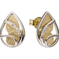 Ohrstecker Tropfen 585 Gold Gelbgold & Weißgold 8 Diamanten 0.04Ct