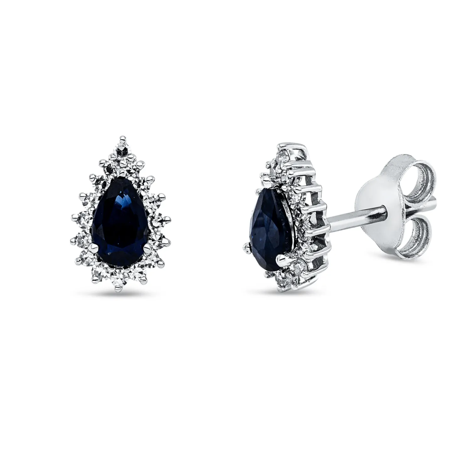 Ohrstecker Tropfen 750 Weißgold 2 Saphire 0,52ct blau 32 Diamanten 0,16ct TW-SI