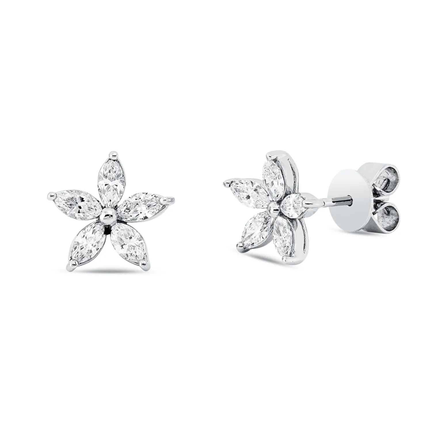 Ohrstecker 750 Weißgold 10 Diamanten Navette-Schliff 0,79ct TW-VSI/SI 9,5x9,8mm