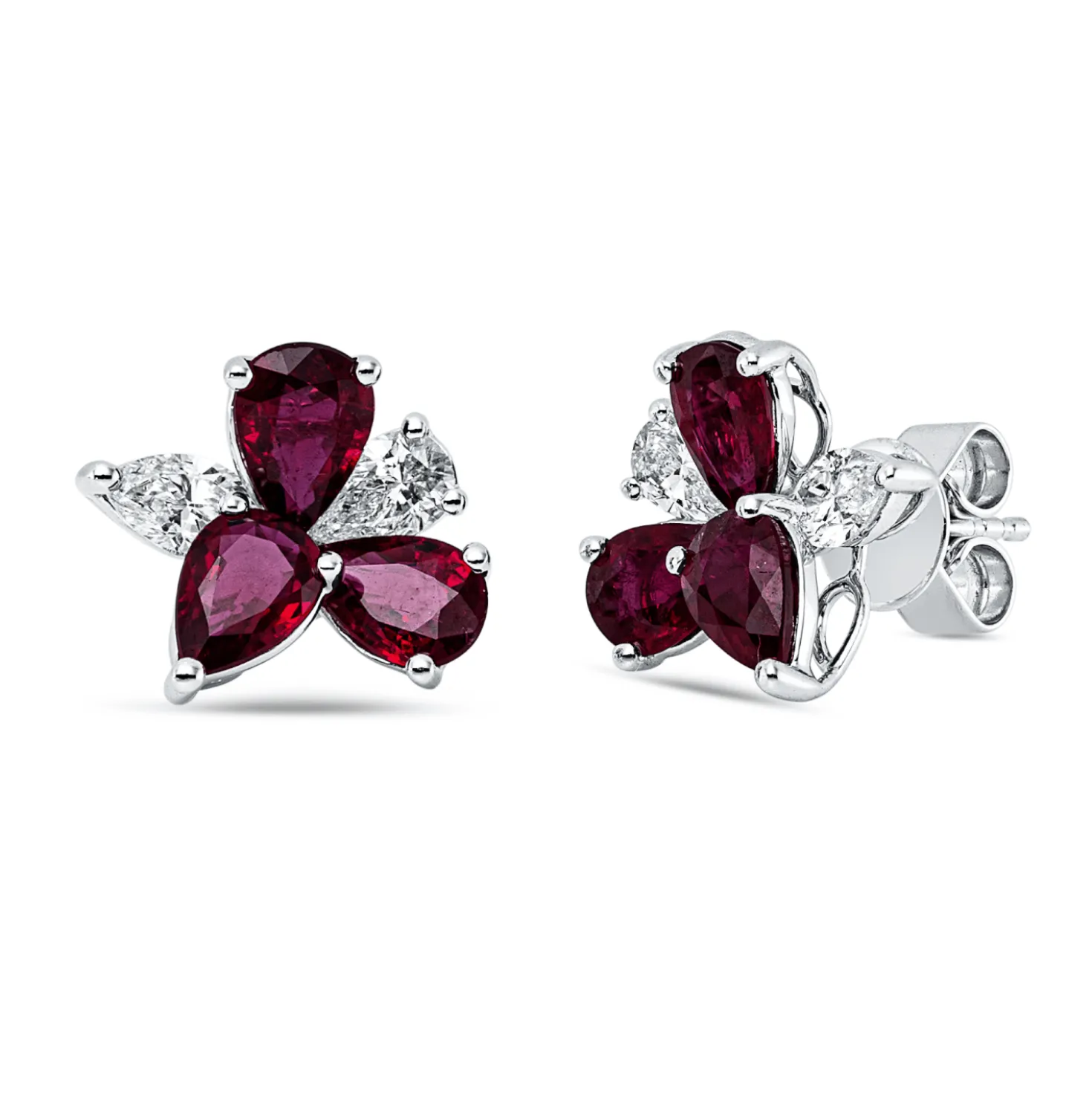 Ohrstecker 750 Weißgold 6 Rubine 2,89ct rot 4 Diamanten 0,76ct TW-SI 12,7x12,1mm
