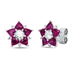 Ohrstecker 750 Weißgold 10 Rubine 1,85ct rot 12 Diamanten 0,53ct W-SI/PI 11,4x12mm