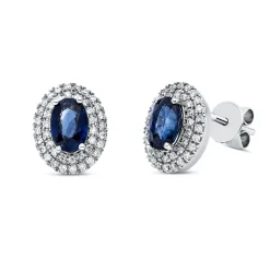 Ohrstecker 750 Weißgold 2 Saphire 1,4ct blau 84 Brillanten 0,24ct F-SI 10,4x8,4mm