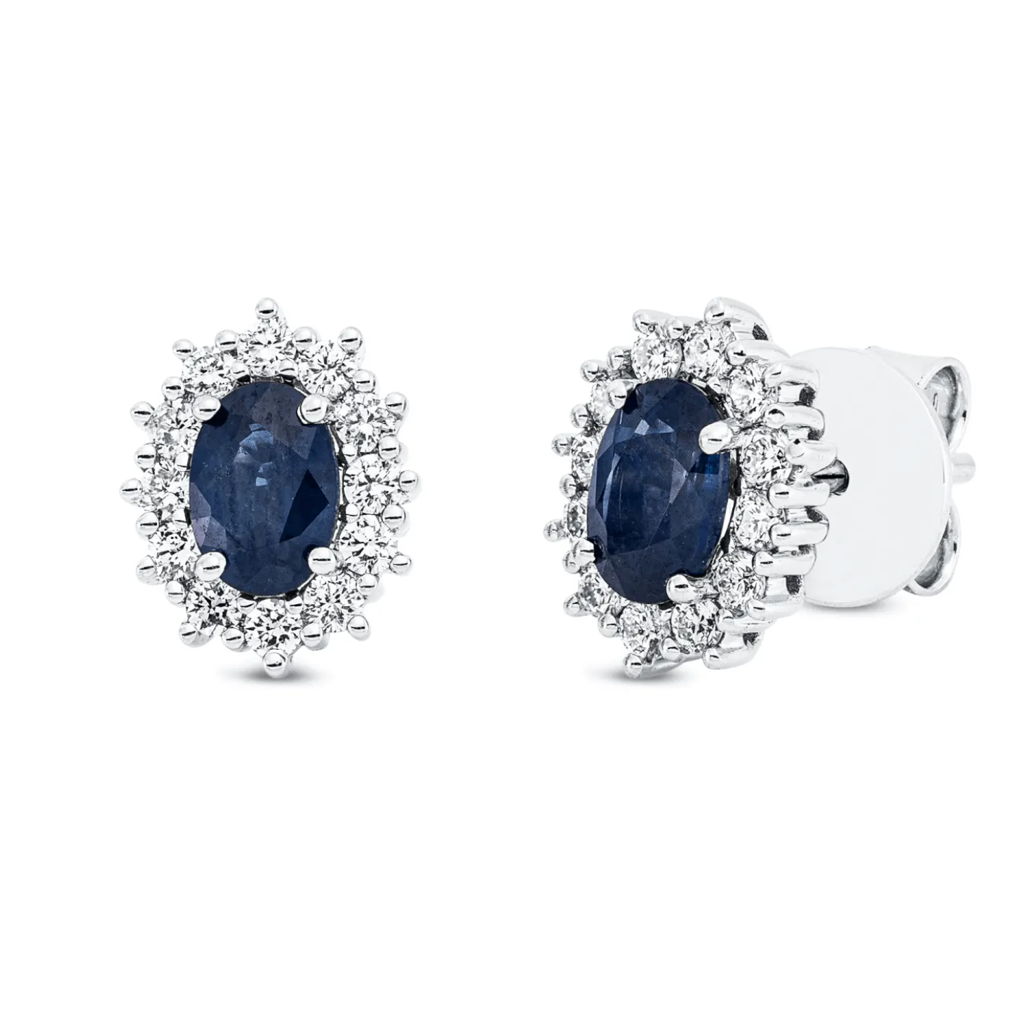 Ohrstecker 750 Weißgold 2 Saphire 1,08ct blau 24 Brillanten 0,4ct TW-SI 10,3x8mm