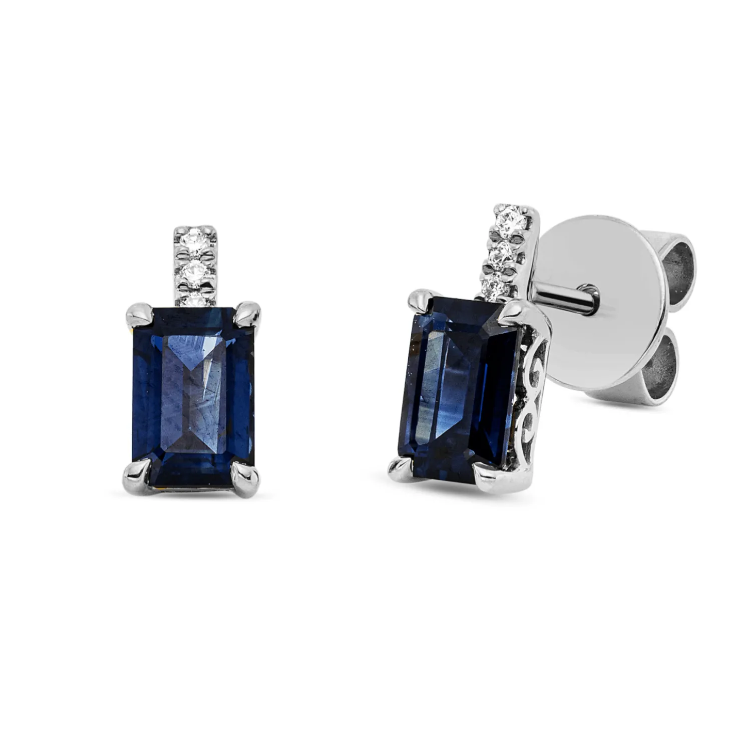 Ohrstecker 750 Weißgold 2 Saphire 1,39ct blau 6 Brillanten 0,03ct TW-SI 9,3x4,5mm