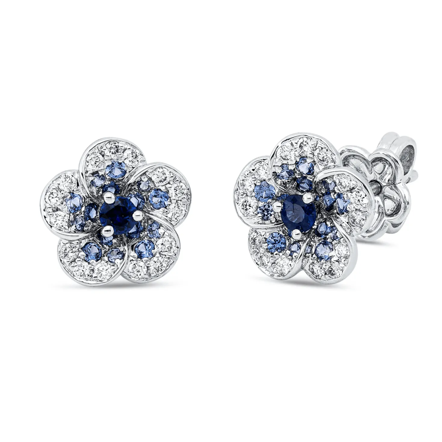Ohrstecker 750 Weißgold 32 Saphire 0,4ct blau 30 Brillanten 0,18ct TW-VSI 9x9,3mm