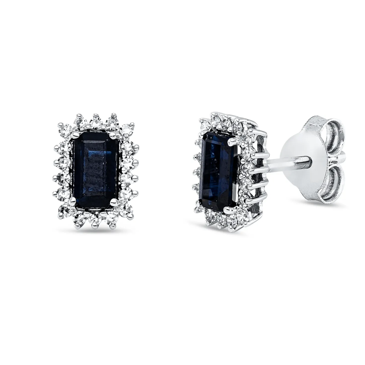 Ohrstecker 750 Weißgold 2 Saphire 0,59ct blau 36 Diamanten 0,14ct TW-SI 7,7x5,7mm