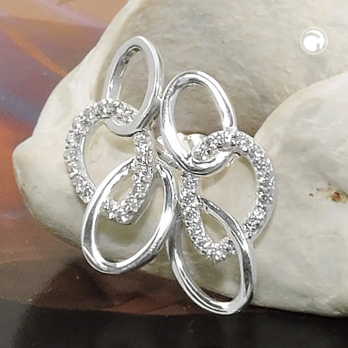 Ohrstecker 16x7mm drei Ellipsen mit weißen Zirkonia 925 Silber Ohrschmuck