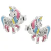 Ohrstecker 10x8mm Kinderohrringe Einhorn, farbige Einlagen Zirkonia 925 Silber